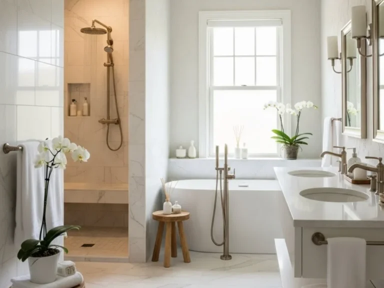 35 Luxury White & Brushed Nickel Bathroom Inspirations