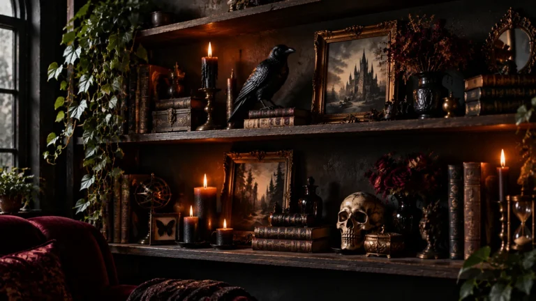 20 Gothic Shelf Decor Ideas for a Dramatic Display