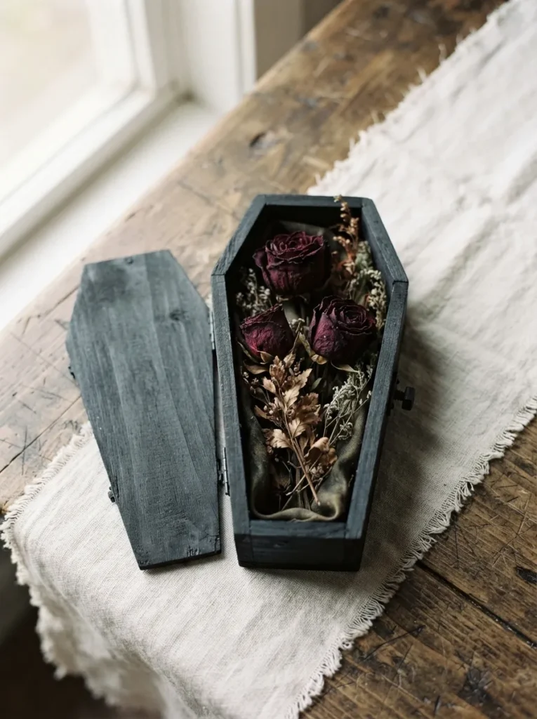 Dried Rose Coffin Arrangement