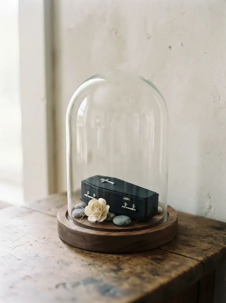 Glass Cloche Coffin Scene