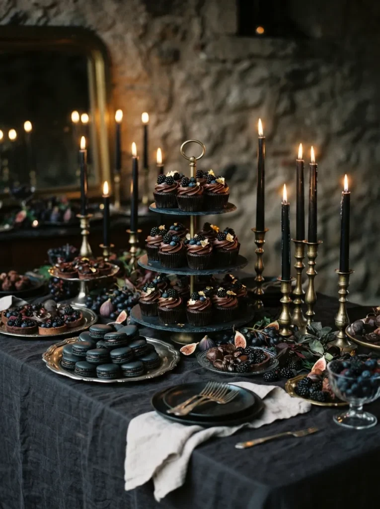 Moody Candlelight Dessert Table