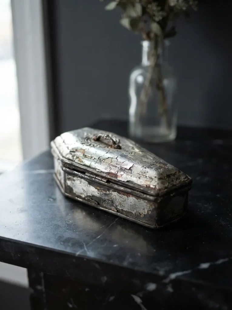 Silver Leaf Coffin Accent