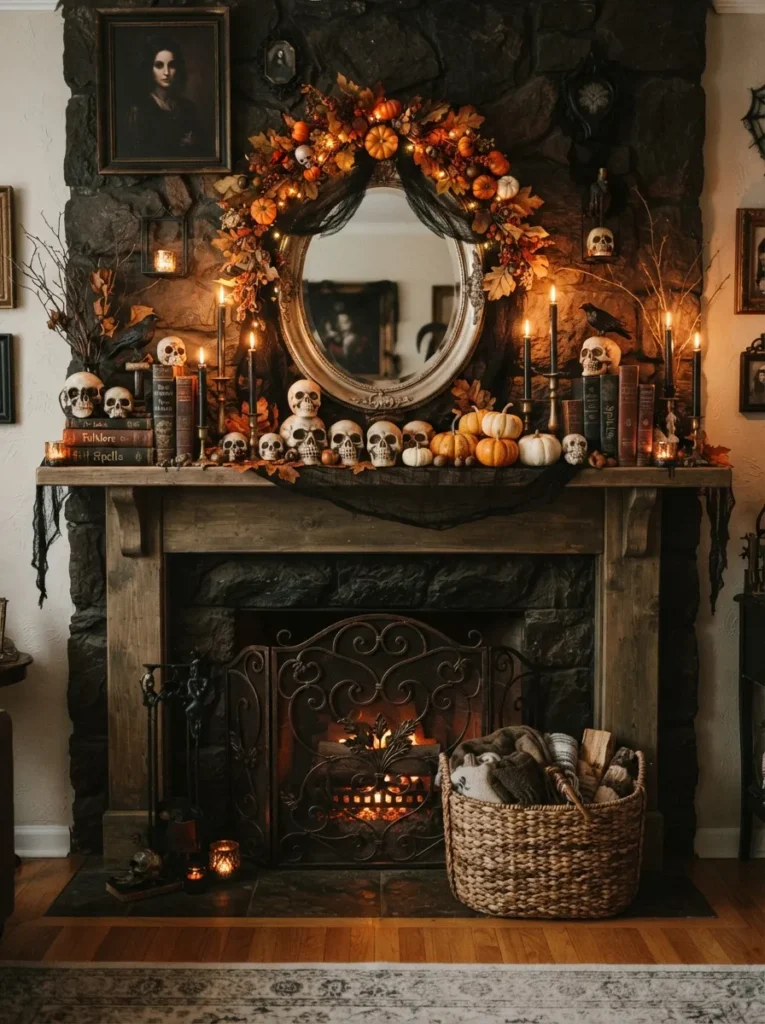 Skull Mantel Arrangement